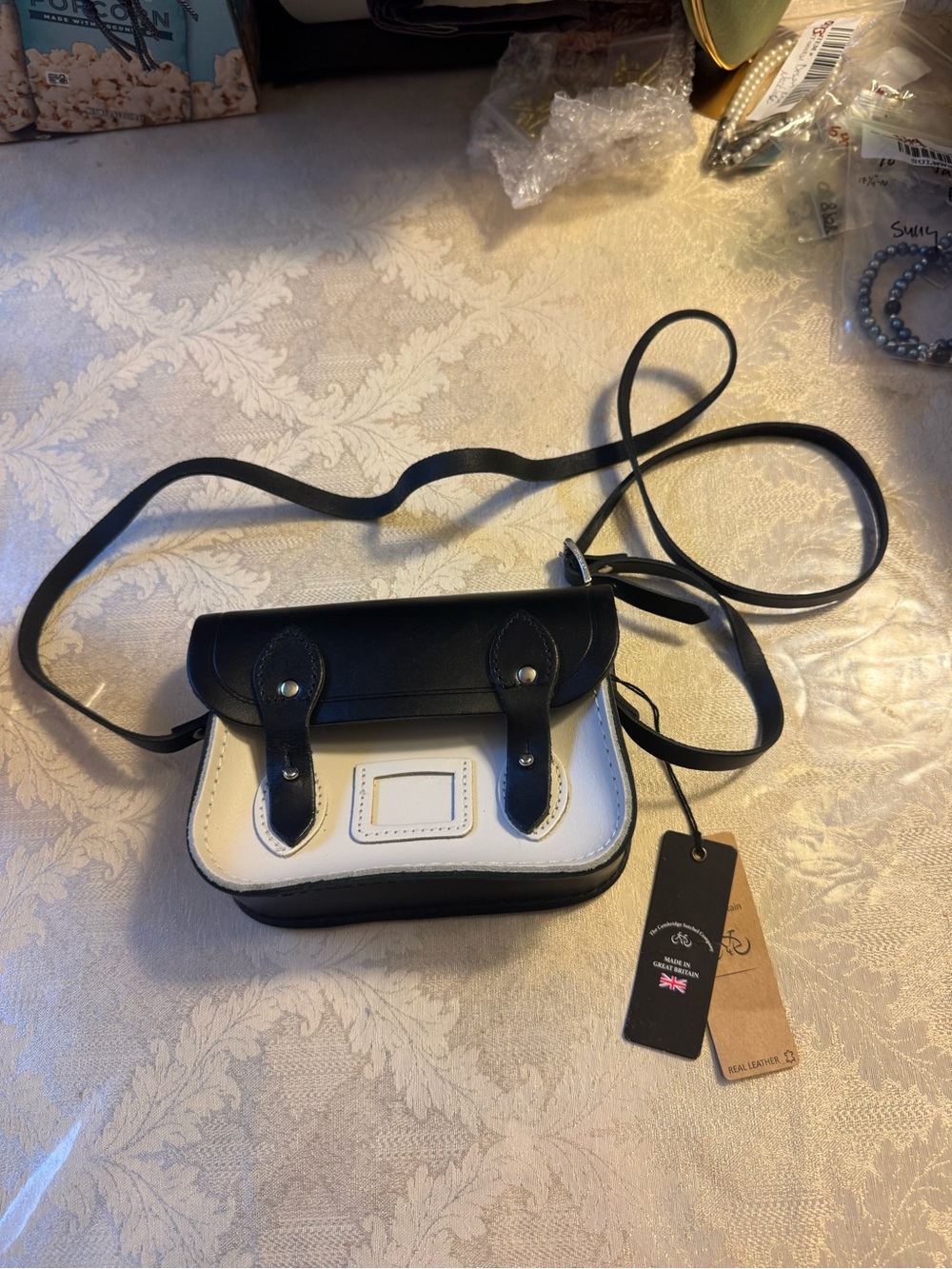 The Cambridge Satchel Company Leather Micro Satchel Black White Crossbody NWT